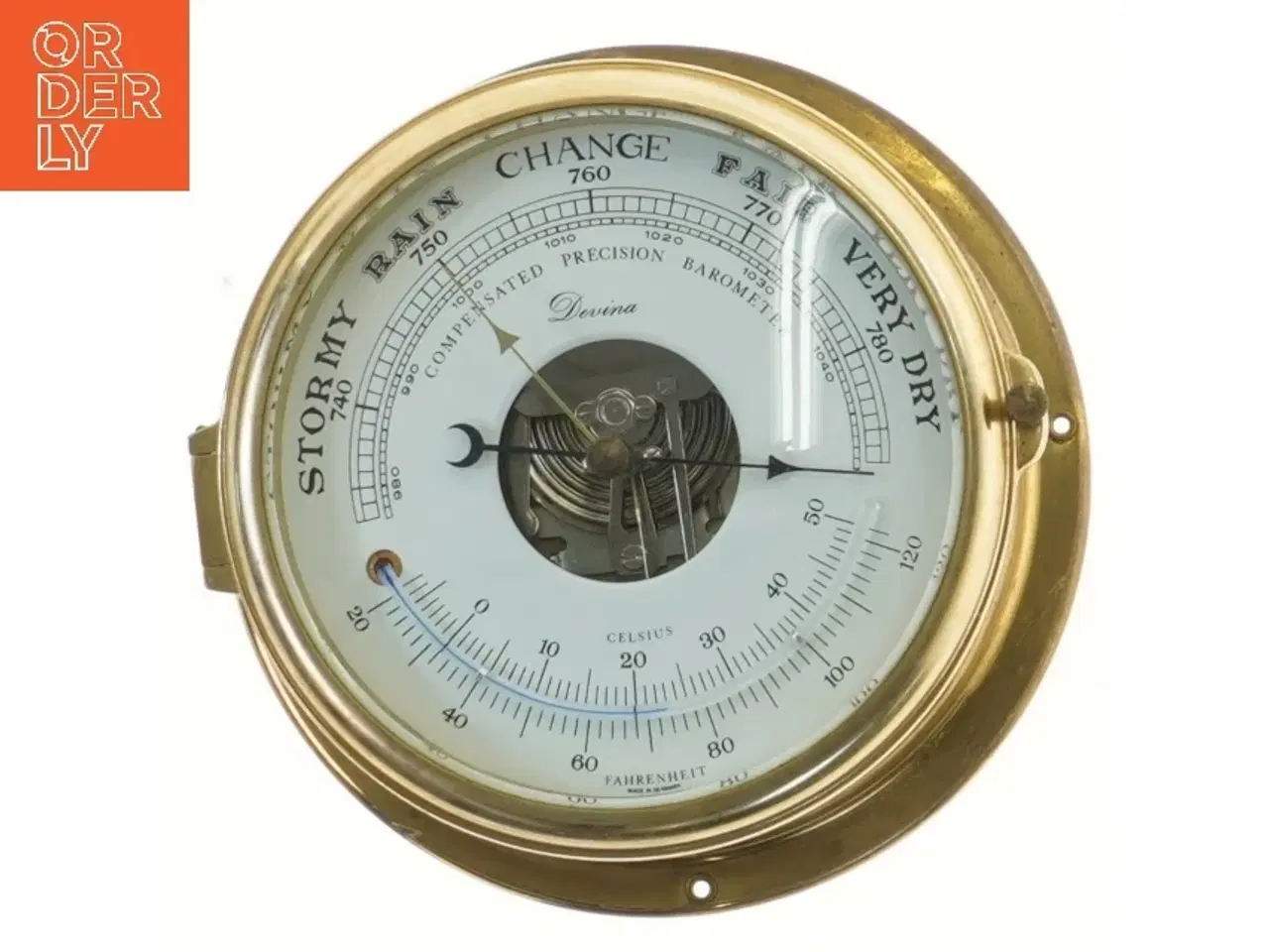 Billede 1 - Barometer i messing (str. 18x9 cm)