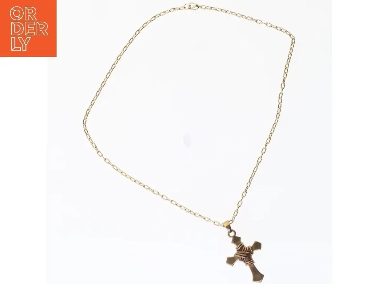 Billede 1 - Guldtonet halskæde med korsvedhæng (str. 44 cm)