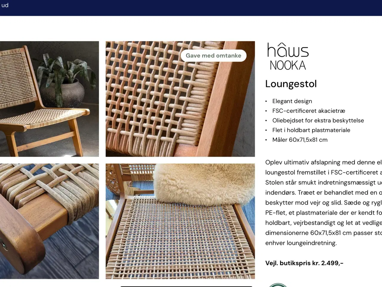 Billede 1 - Loungestol i akacietræ 