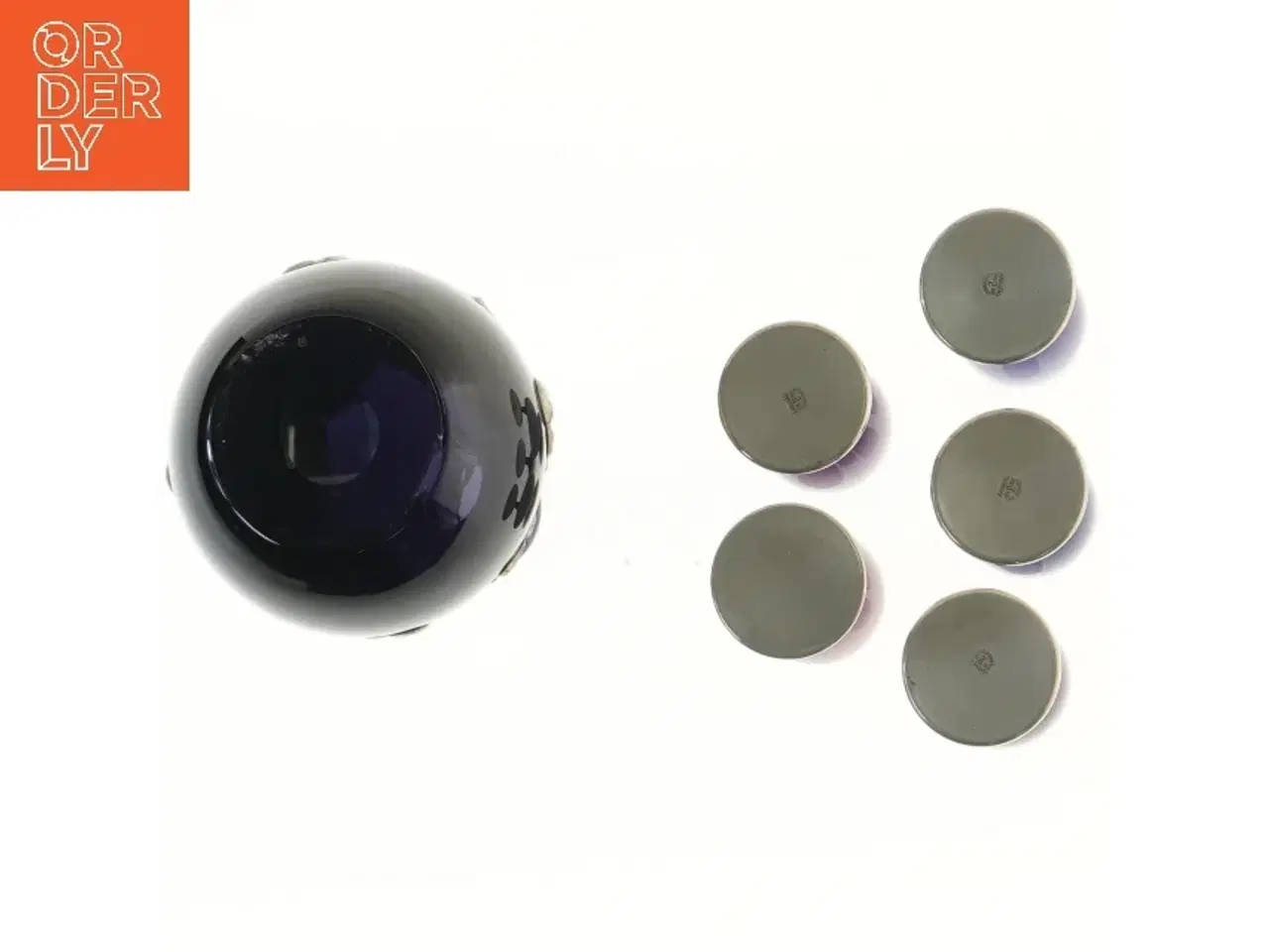 Billede 3 - Glas karaffel med fem glas fra Arendal Kandestøber (str. 27 og 9 cm)