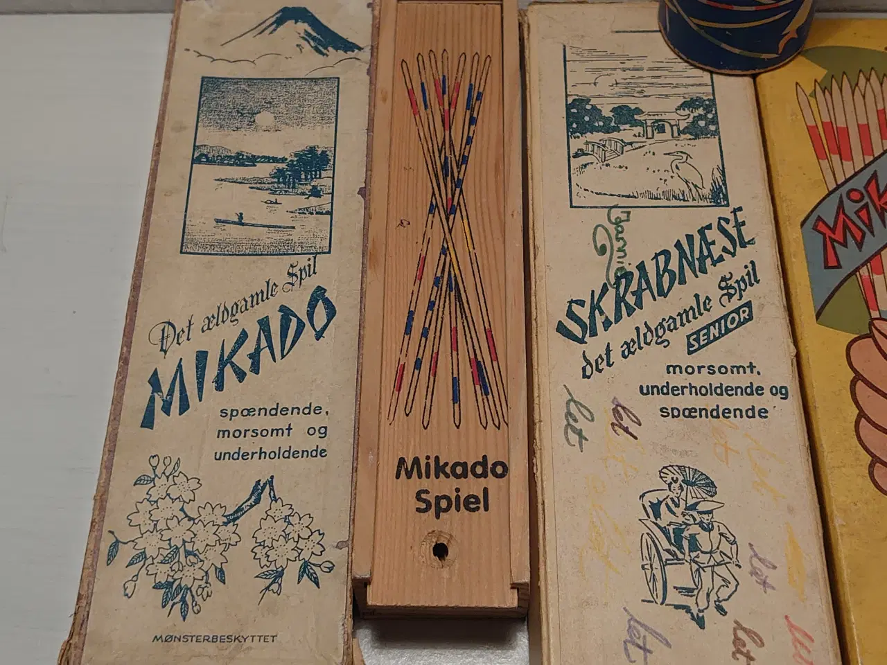 Billede 2 - 7 stk gamle mikado/skrabnæse spil i orig. æsker.