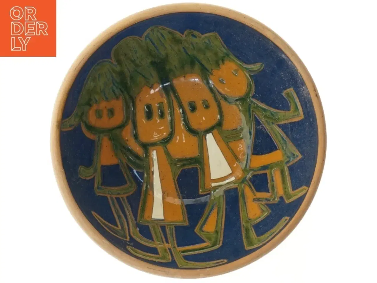 Billede 1 - Keramisk dekorationsskål med farverigt motiv (str. Ø 34x11 cm)