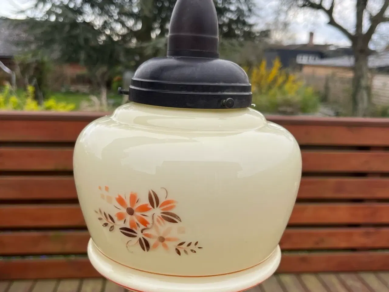 Billede 1 - Glas lampe oldemor stil, med blomster