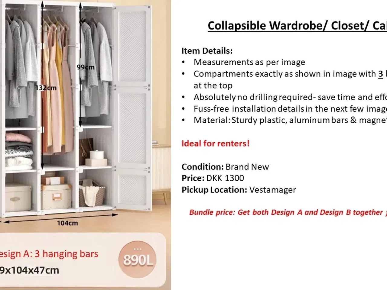 Billede 2 - Brand new collapsible wardrobe / closet/ cabinet 