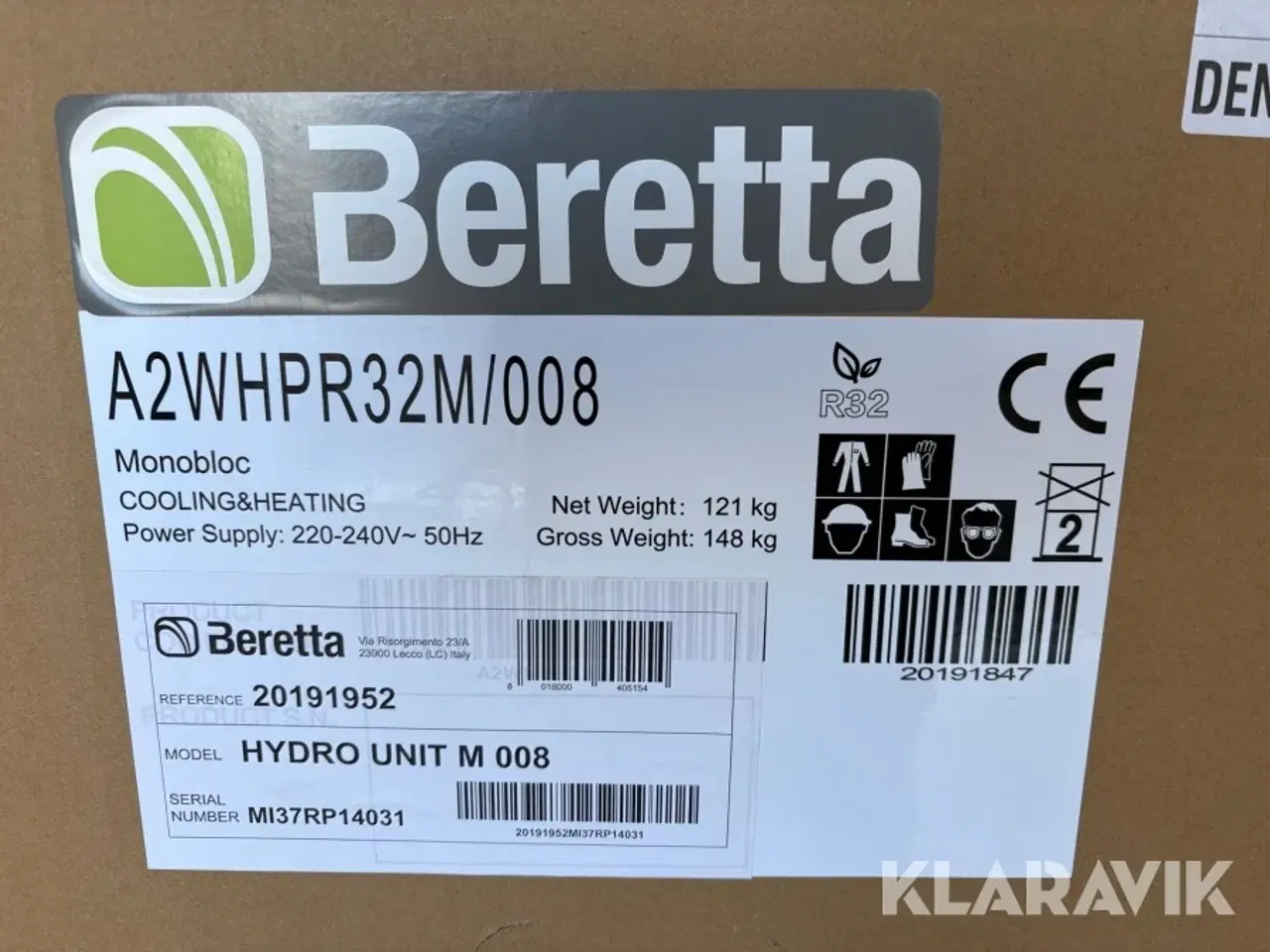 Billede 3 - Luft/vand varmepumpe Beretta Hydro Unit A2WHPR32M /008