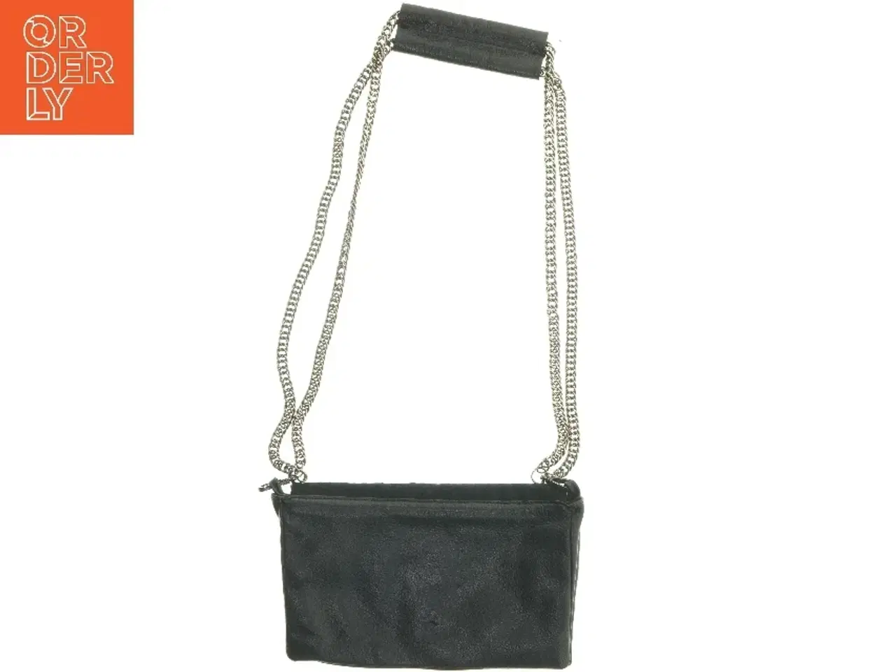 Billede 2 - Sort skuldertaske med metalkæde (str. 27,5x17,5 cm)
