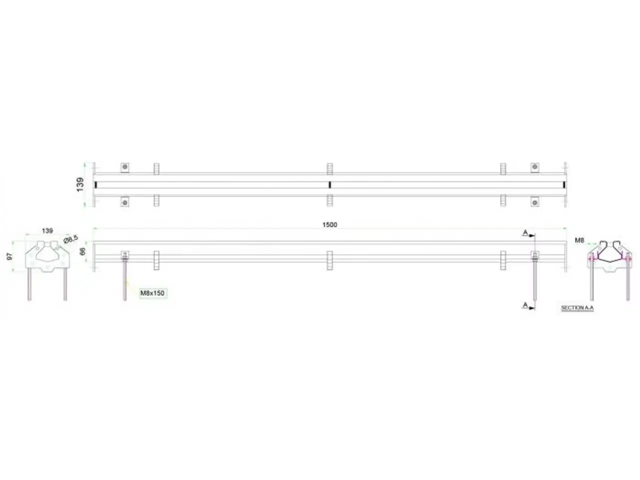 Billede 2 - Lang Modulær Spalterende (1500 x 65 mm)