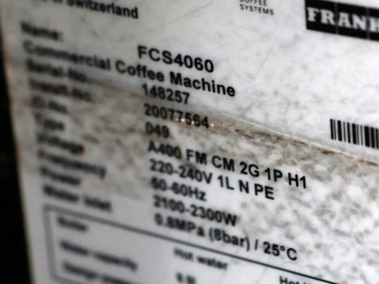 Billede 10 -  Franke fuldautomatisk A400 kaffemaskine model FCS