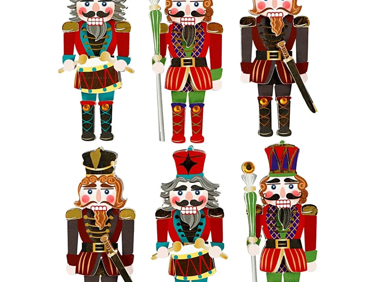Billede 1 - 3D Stickers, nøddeknækkeren, H: 75 mm, B: 30 mm, tykkelse 7 mm, 6stk./ 1 pk.