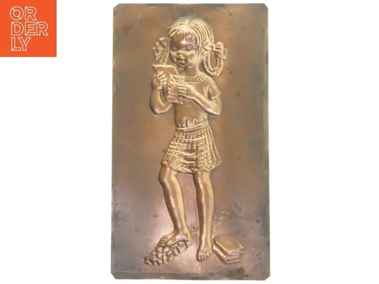 Billede 1 - Bronzerelief af læsende pige (str. 35x20 cm)