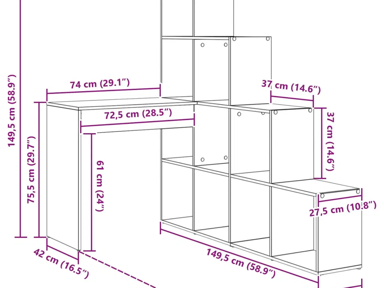 Billede 10 - Hjørneskrivebord Hvid 101,5 x 149,5 x 149,5 cm Konstrueret træ