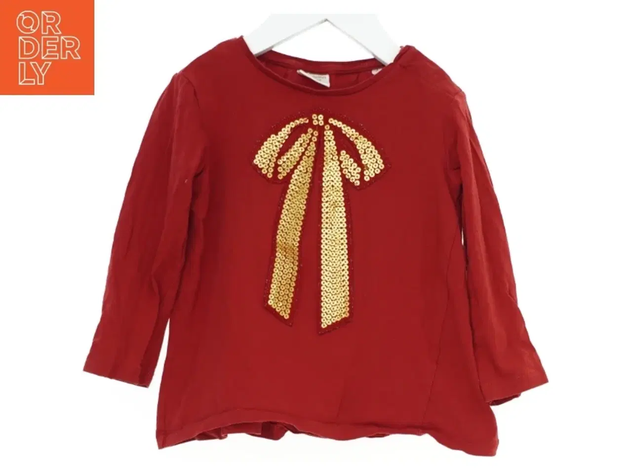Billede 1 - Langærmet rød jule bluse med guld palietter fra Zara (str. 98)