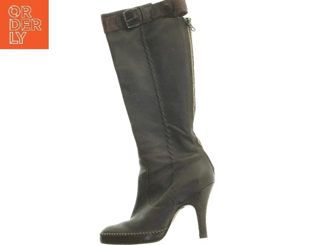 Billede 1 - lange brune  læderstøvler med hæl (str. sål: 23 cm)