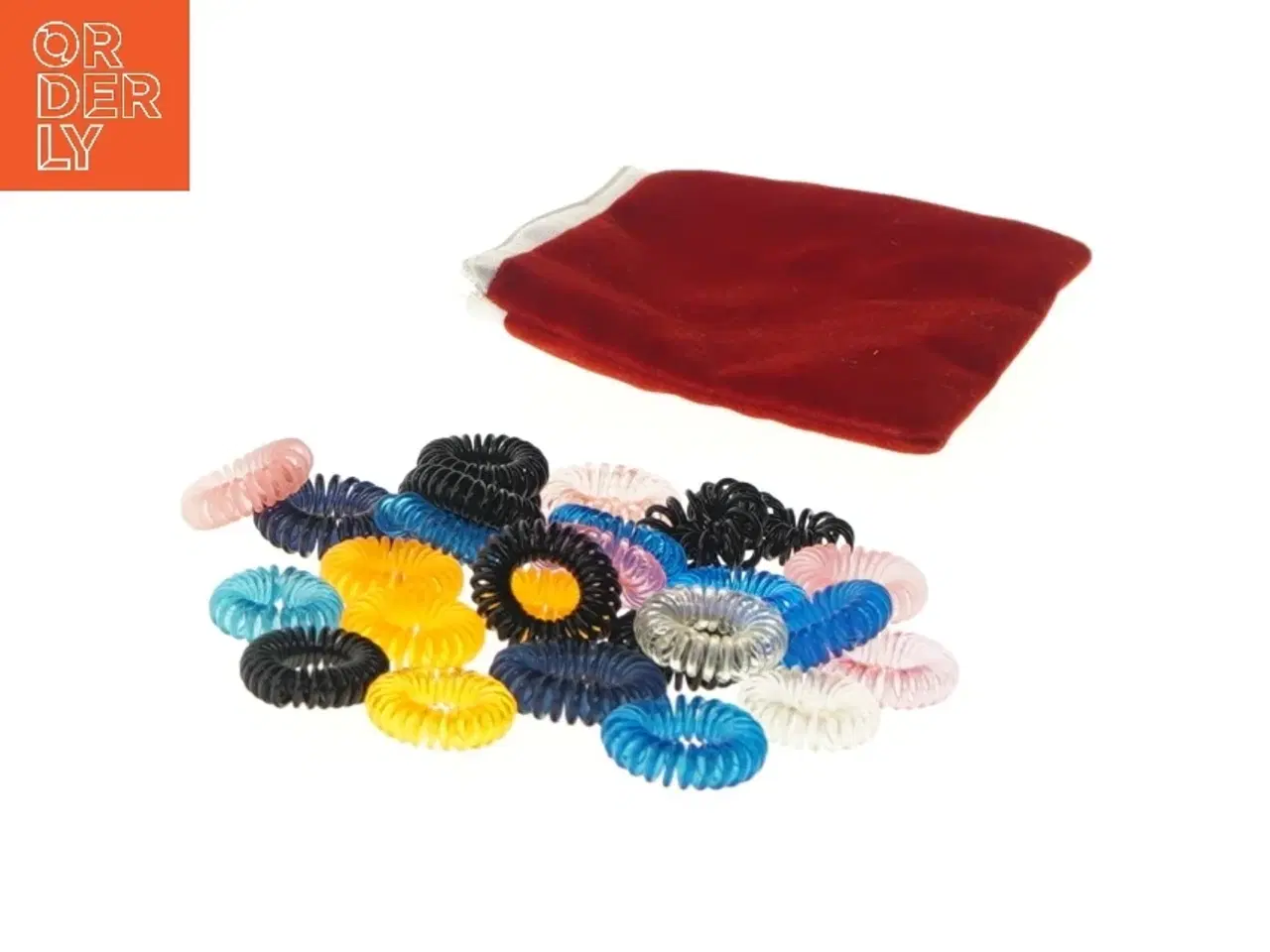 Billede 2 - Samling af spiralelastikker med rød opbevaringspose (str. 13x10,5 cm)