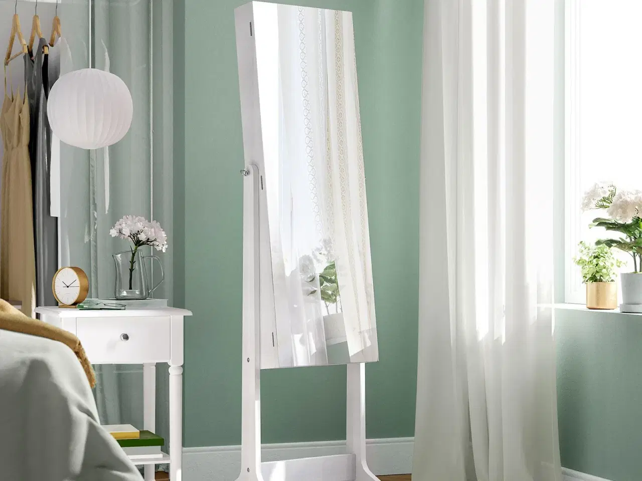 Billede 3 - Smykkeskab med spejl fritstående, låsbart, helkropsspejl, hvid