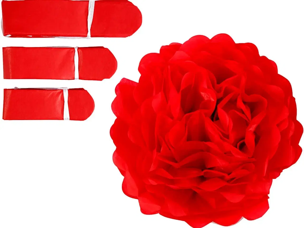 Billede 1 - Røde Papirpomponer - 3 Stk. i 3 Størrelser