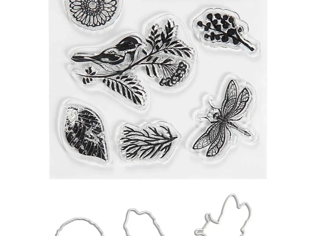 Billede 1 - Stempler og skæreskabeloner, dyr og blade, str. 2,5-6 cm, 1 pk.