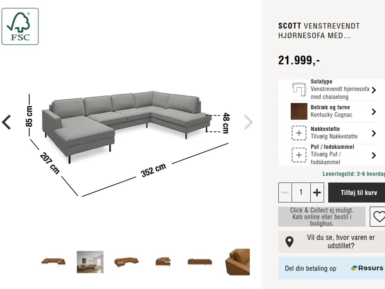 Billede 4 - Scott venstrevendt hjørnesofa med chaiselong