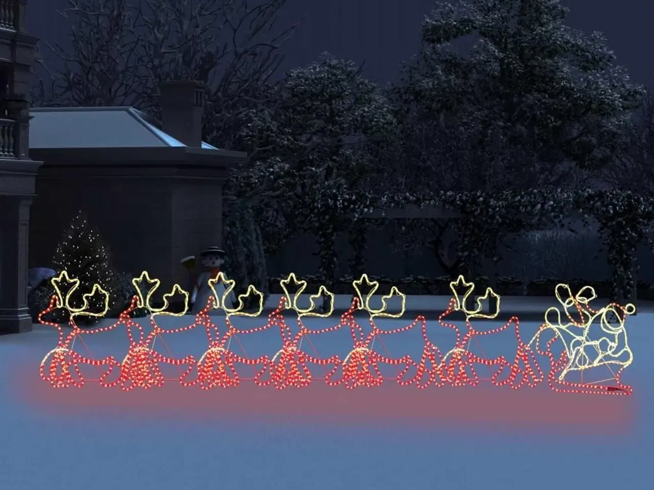 Billede 1 - Juledisplay med 6 XXL rensdyr og kane 2160 LED-lys 7m