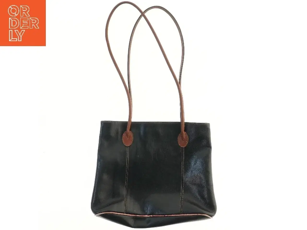 Billede 2 - Sort lædertaske med lange stropper (str. 37x30 cm)