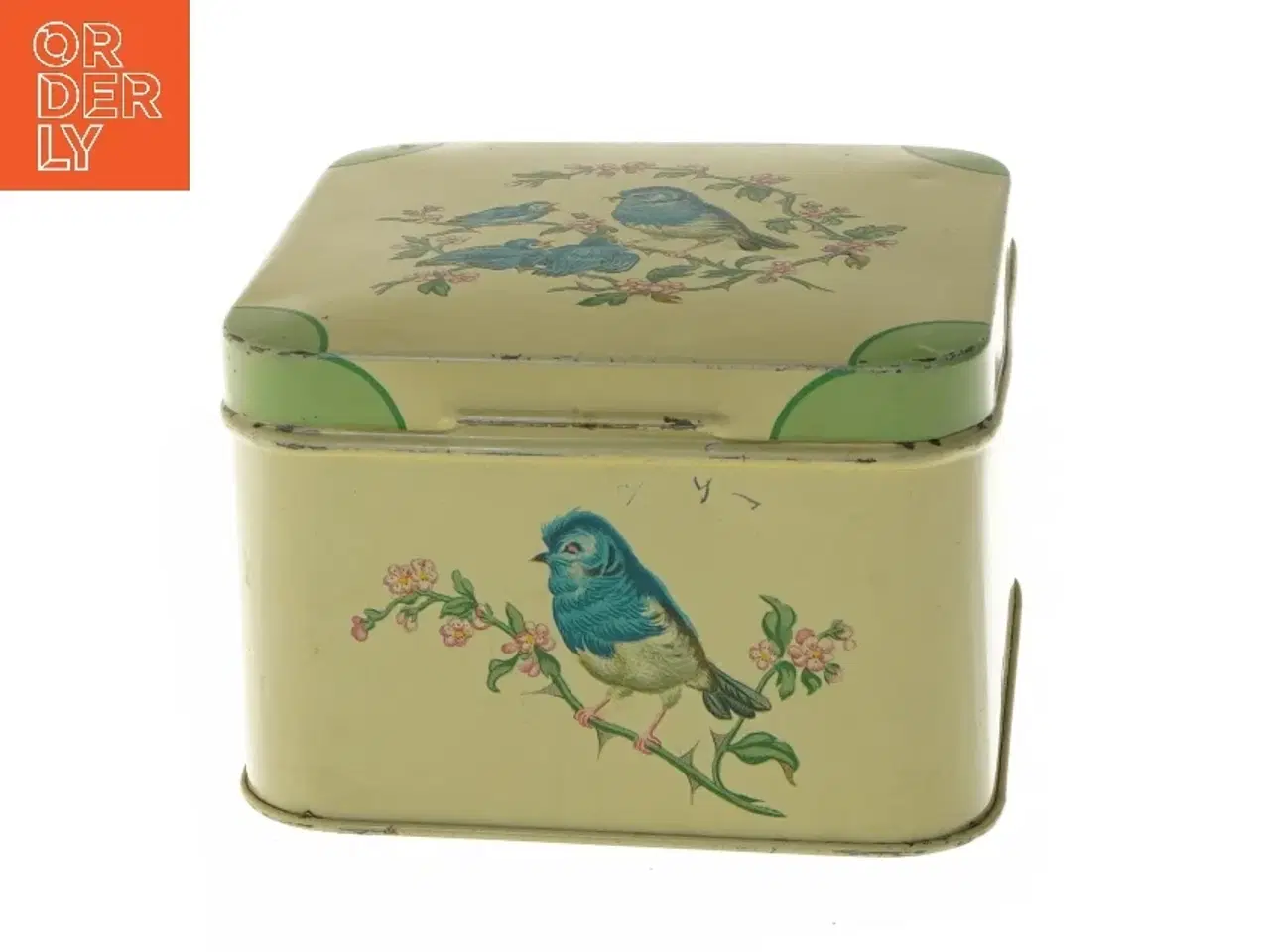 Billede 1 - Metal tin med fugle (str. 15x15x10 cm)