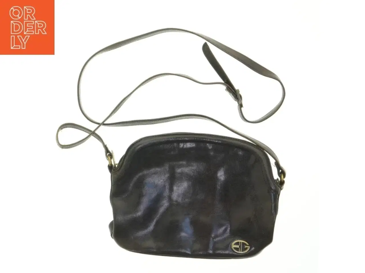 Billede 1 - Sort læder skuldertaske fra Bon Goût (str. 27x19 cm)