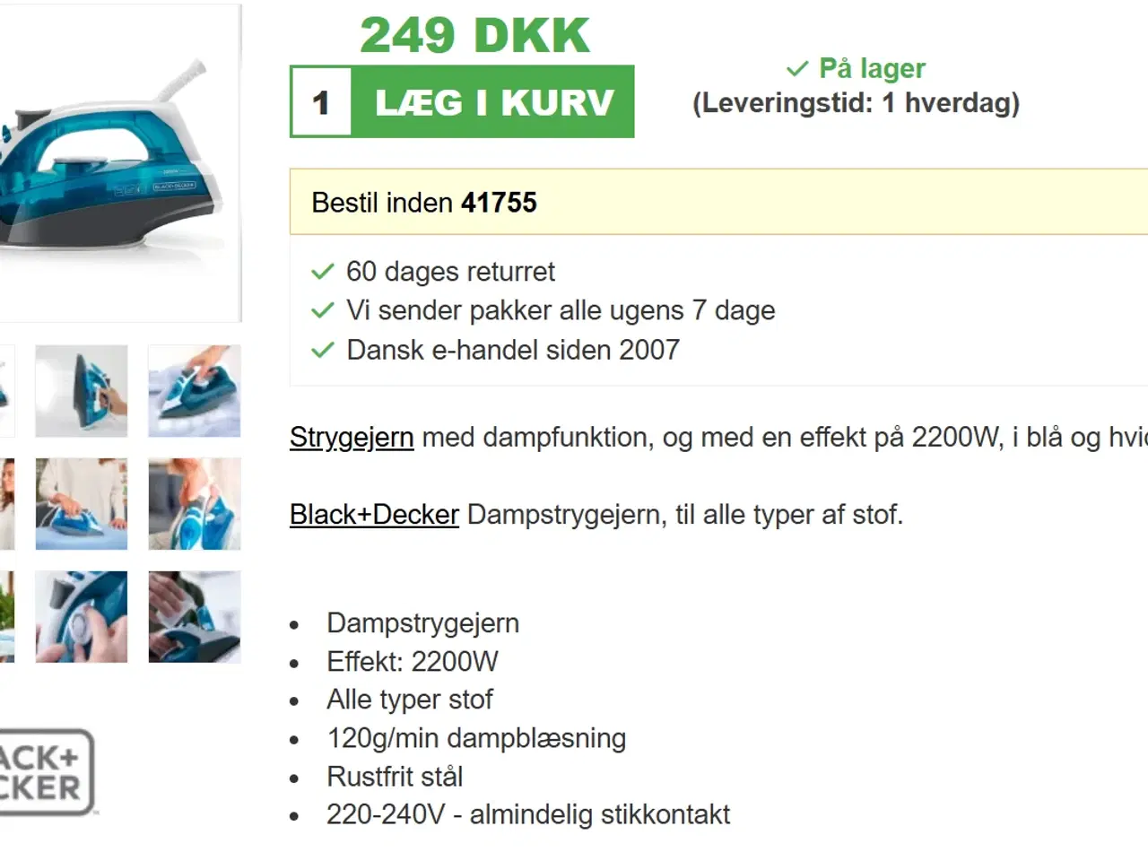 Billede 9 - BLACK+DECKER Dampstrygejern/Steam Iron (2200W)
