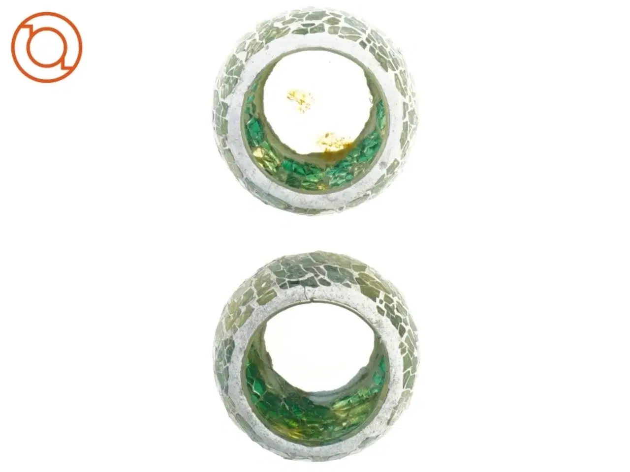 Billede 3 - To kugleformede fyrfadsstager i grøn glasmosaik