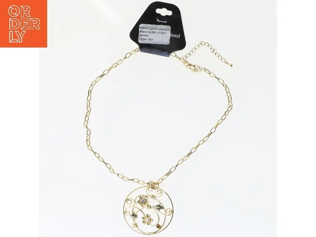 Billede 1 - Gyldent halskæde med blomstret vedhæng (str. 22 cm)
