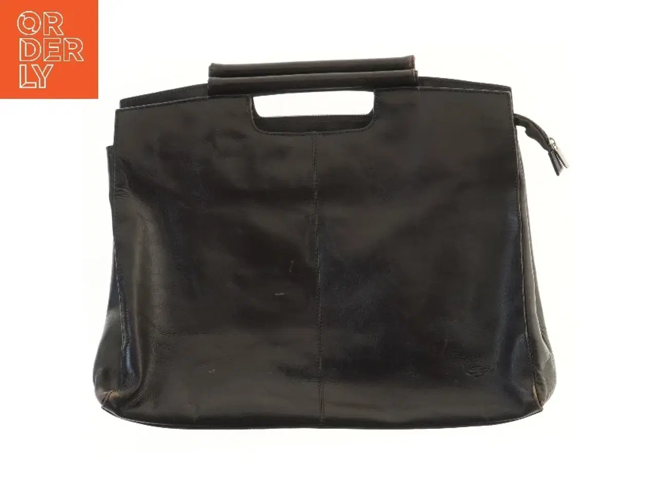 Billede 2 - Sort læder taske (str. 41x35 cm)