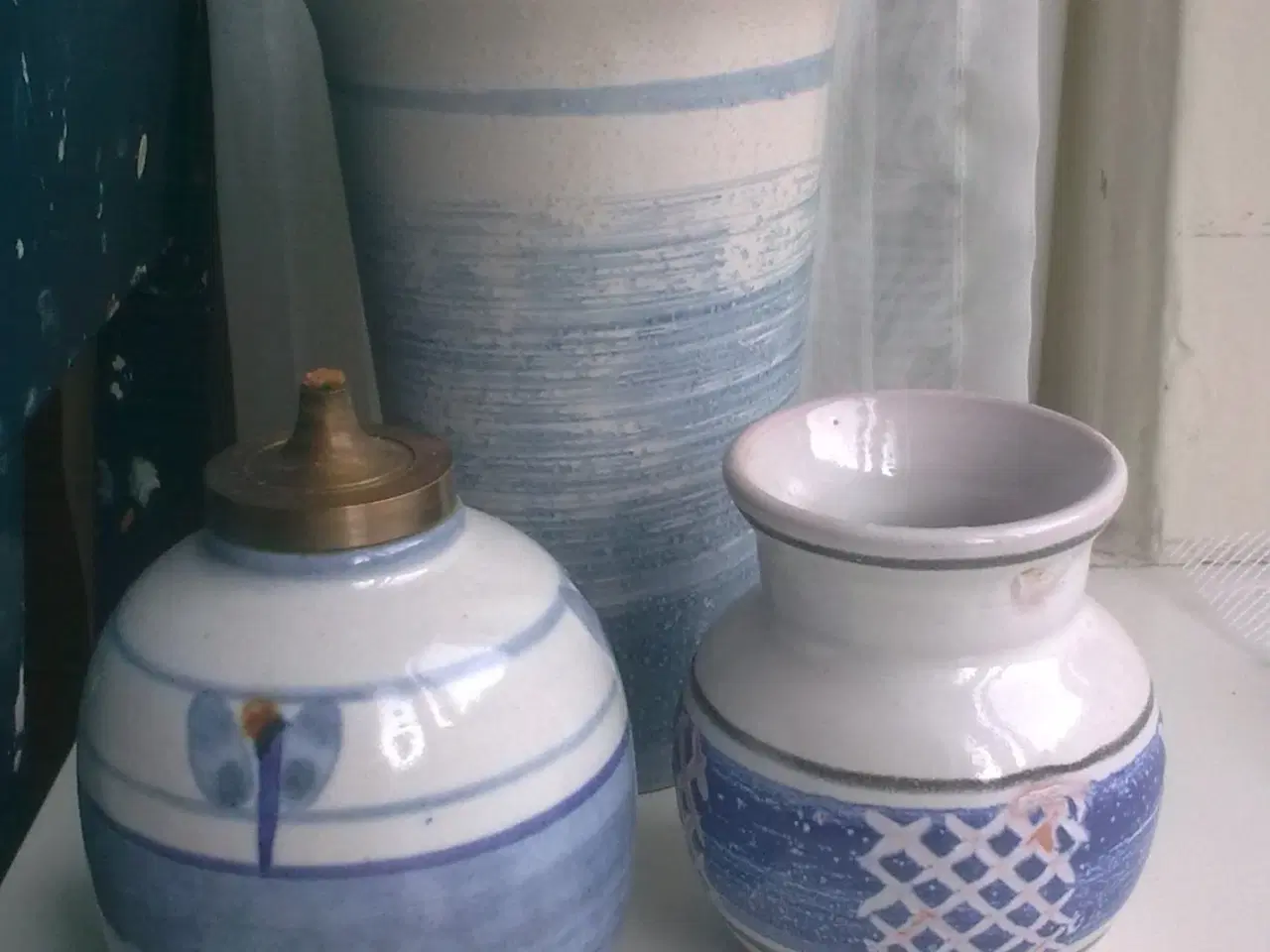 Billede 5 - Havfugle på keramik bæger vase cylinder lyseblå