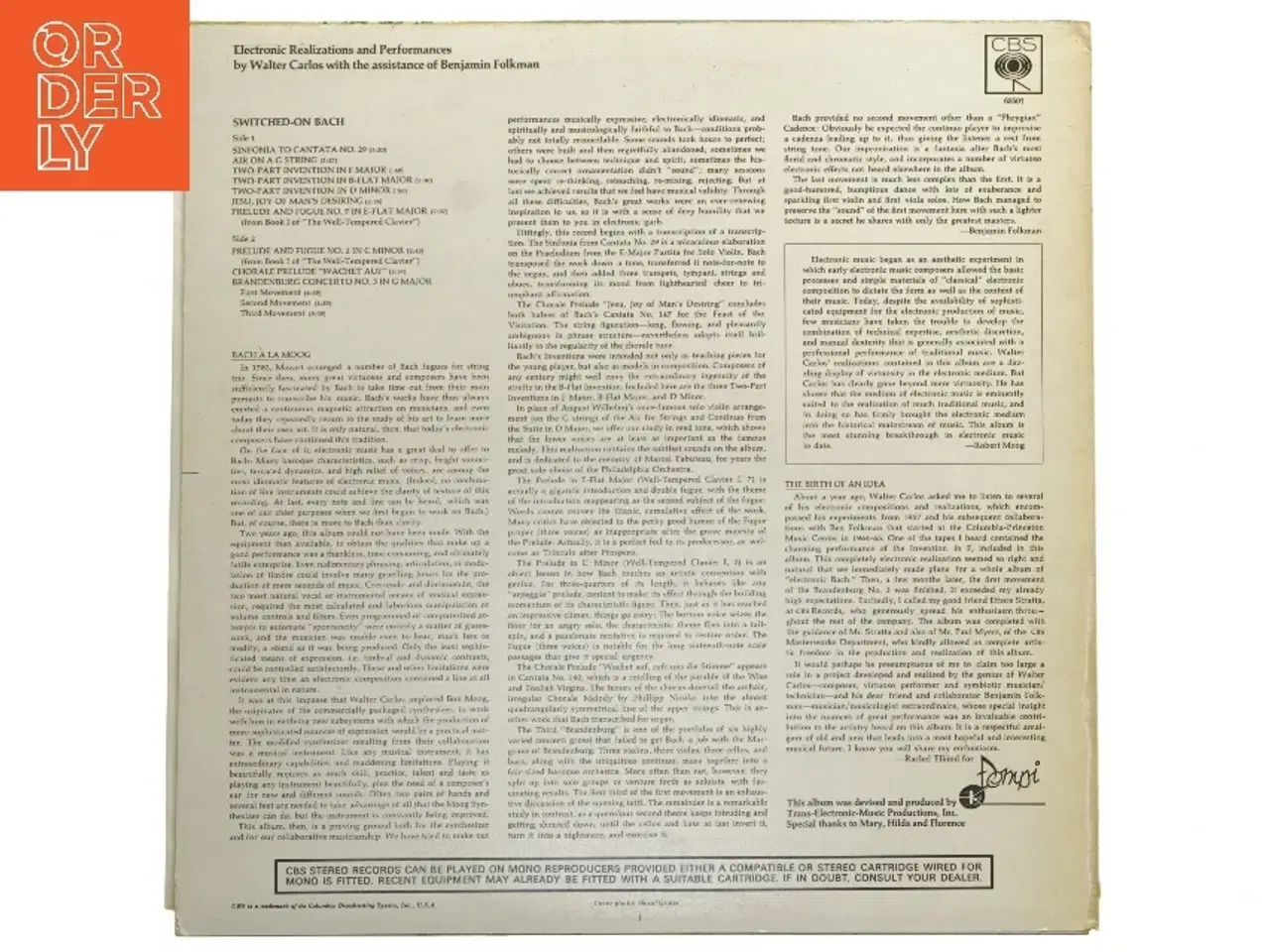 Billede 2 - Switched-On Bach LP