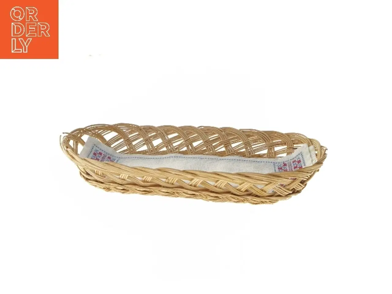Billede 2 - Flettet brødkurv med stof (str. 35x18,5 cm)