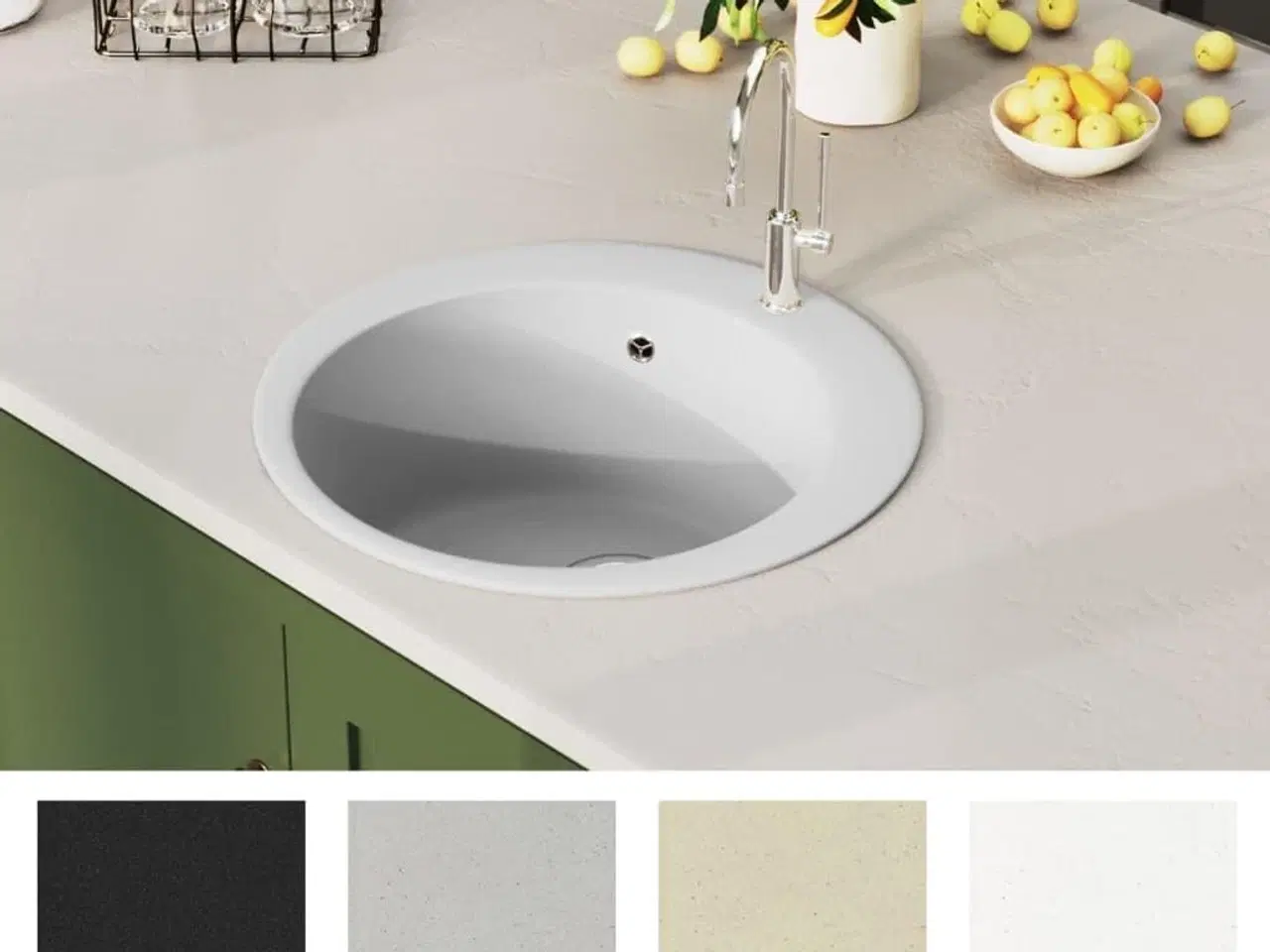 Billede 3 - Køkkenvask granit enkelt vask rund hvid