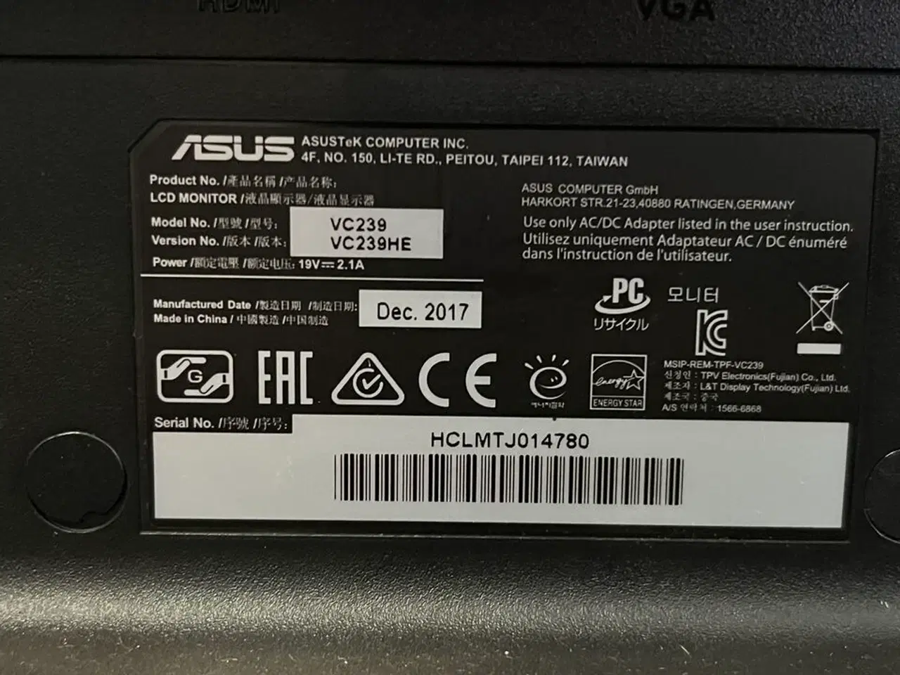 Billede 4 - 2 Stk. Skærme 23" ASUS VC239