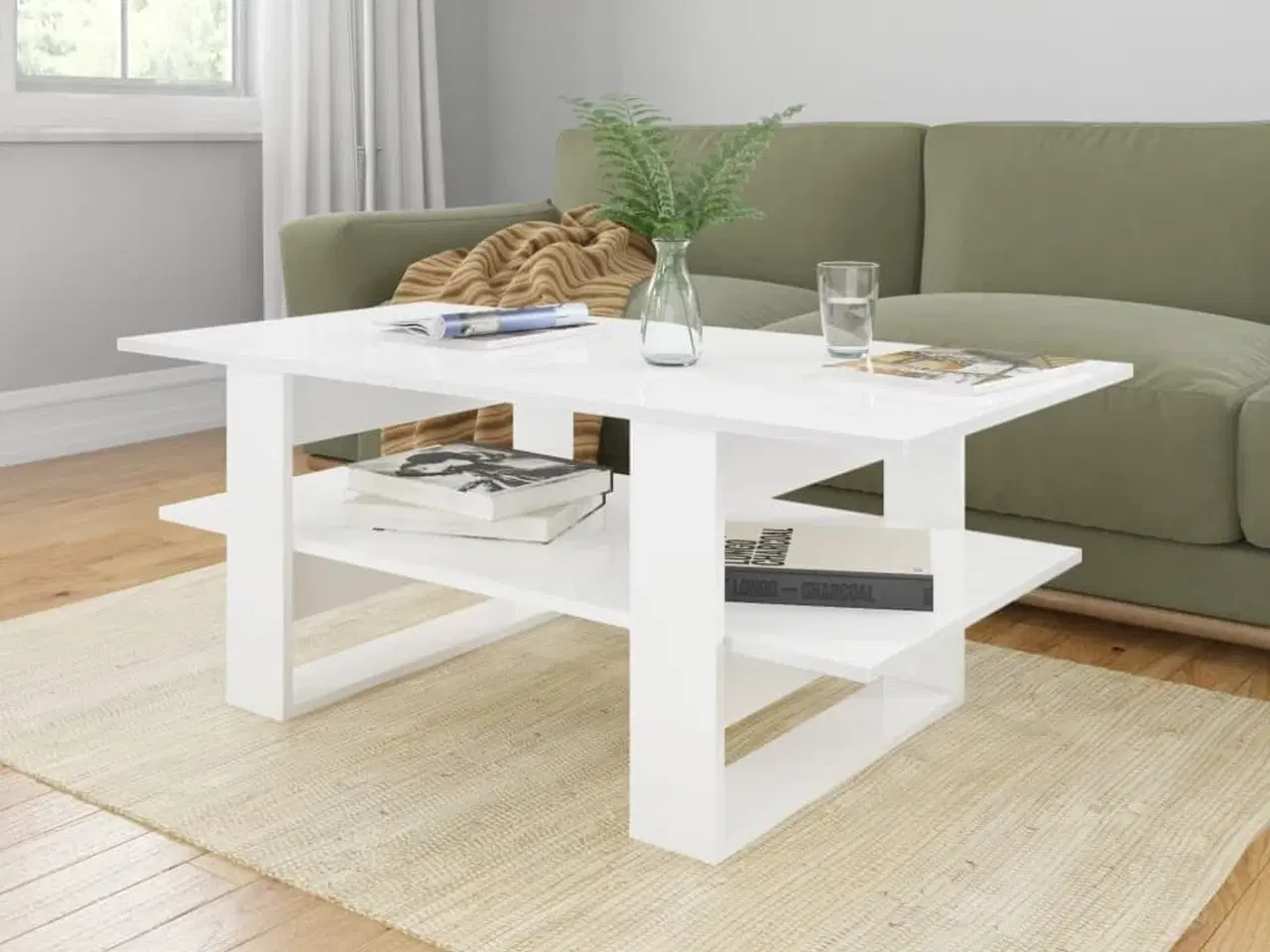 Billede 1 - Sofabord 110x55x42 cm konstrueret træ hvid højglans