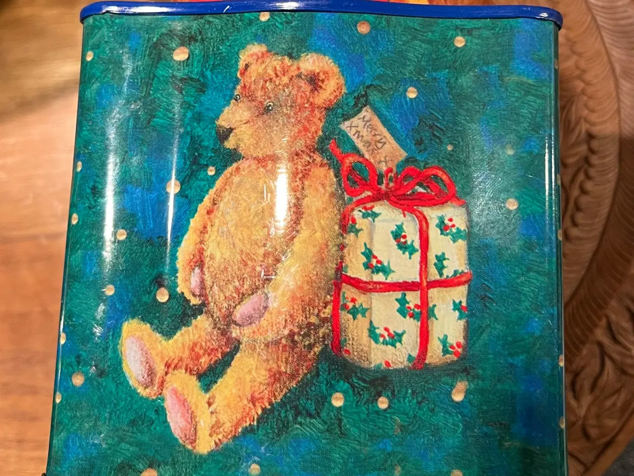 Billede 2 - Samleobjekt-juledåse i metal med bamsemotiv 