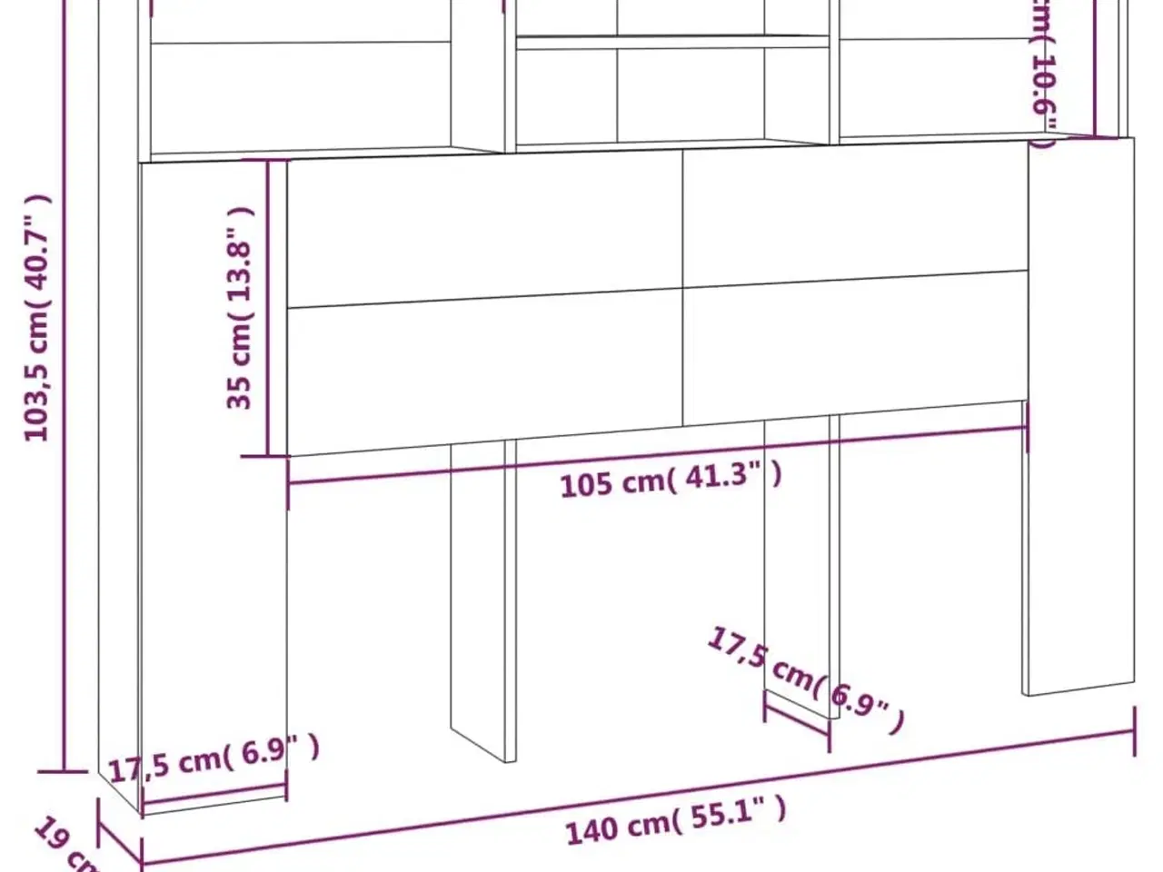 Billede 7 - Sengegavl med opbevaring 140x19x103,5 cm hvid