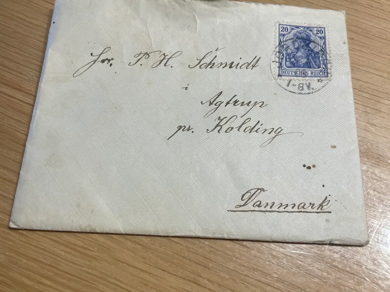 Billede 1 - Vintage kuvert med brev og frimærker fra 1908.