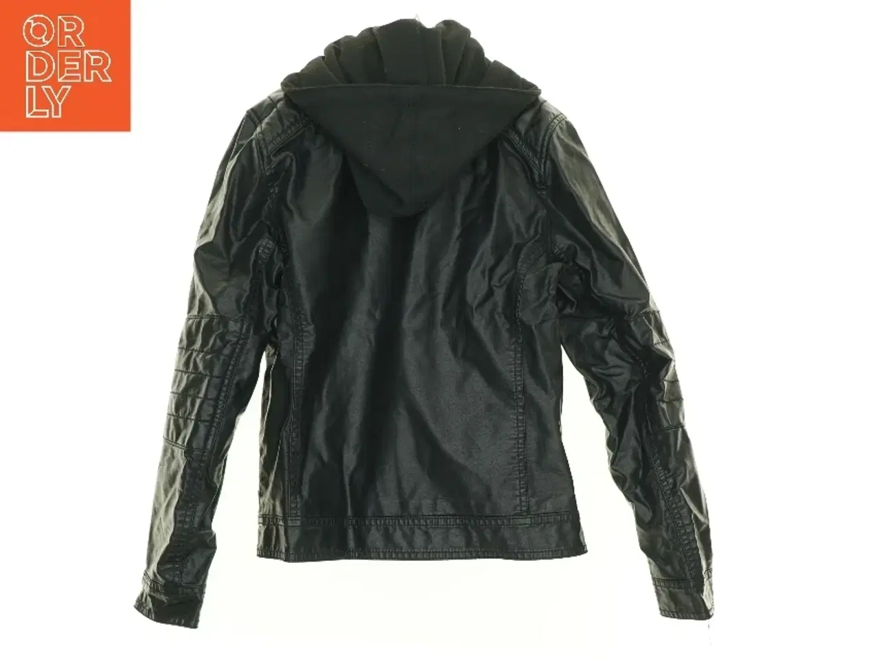 Billede 2 - Kunst Læder jakke med hætte fra H&M (str. 146 cm)