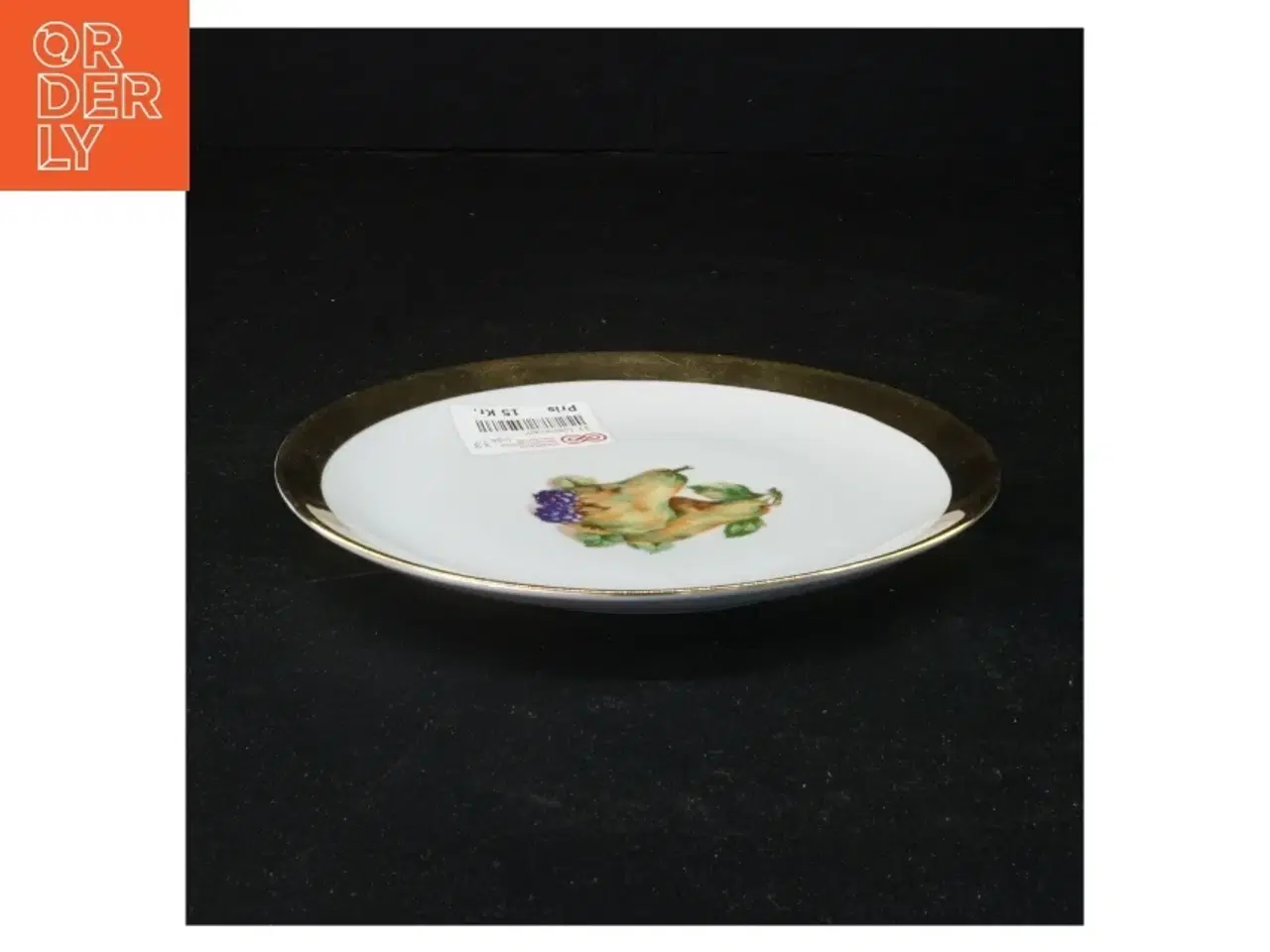 Billede 2 - Porcelænstallerken med guldkant og fuglemotiv (str. 17 x 17 cm)