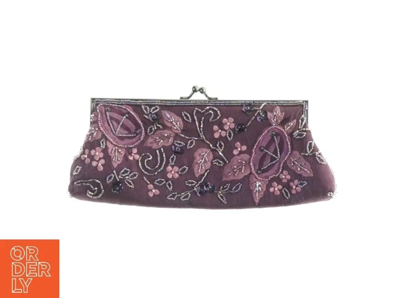 Billede 1 - Broderet clutch i mørkelilla (str. 26 x 13 cm)