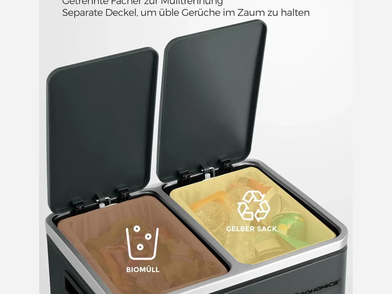 Billede 4 - Skraldespand med pedal 2 x 15 l stål, blød lukning, lugtlukning, antracitgrå