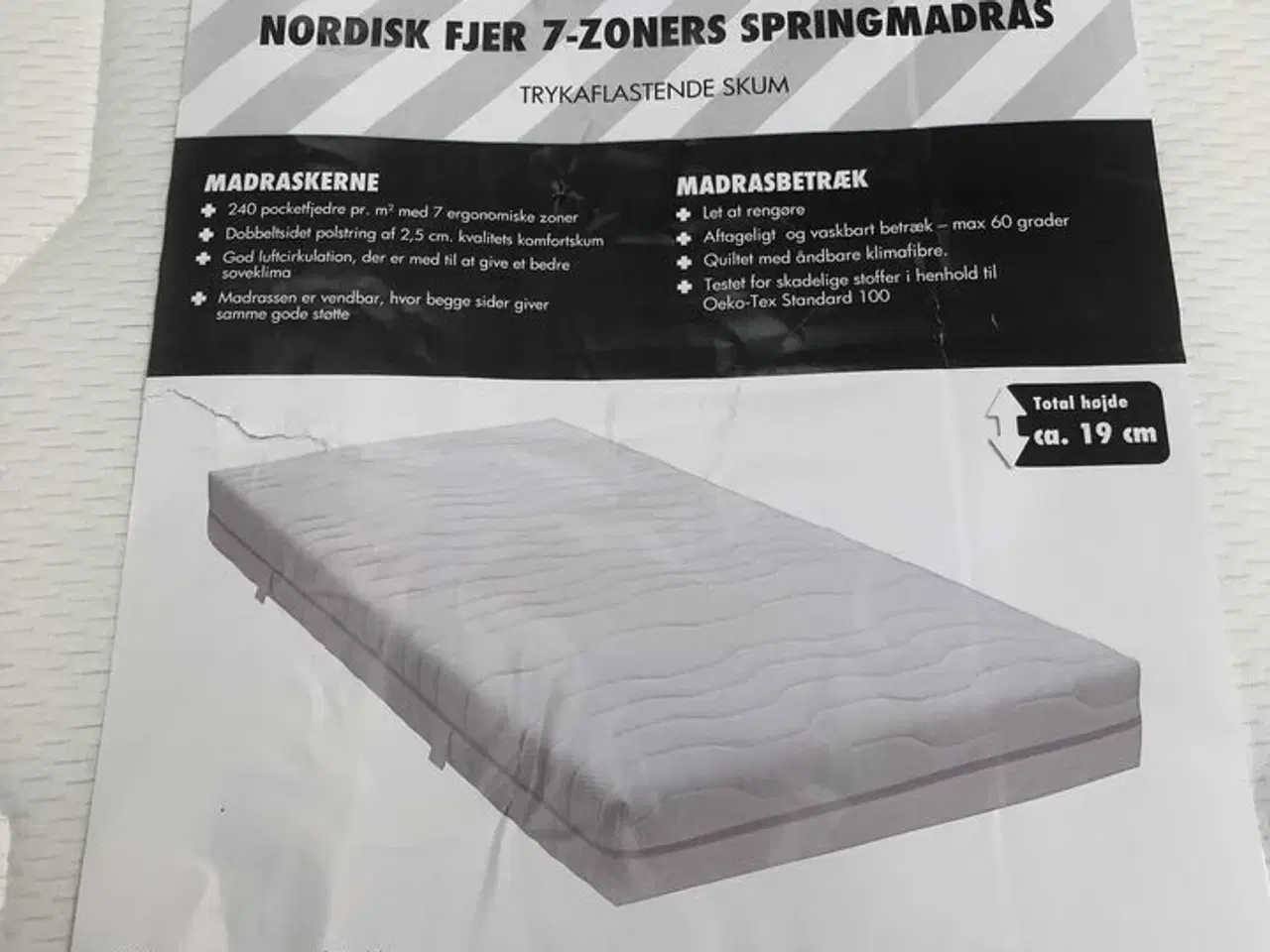 Billede 5 - Nordisk Fjer 7-zoners springmadras 140x200 cm
