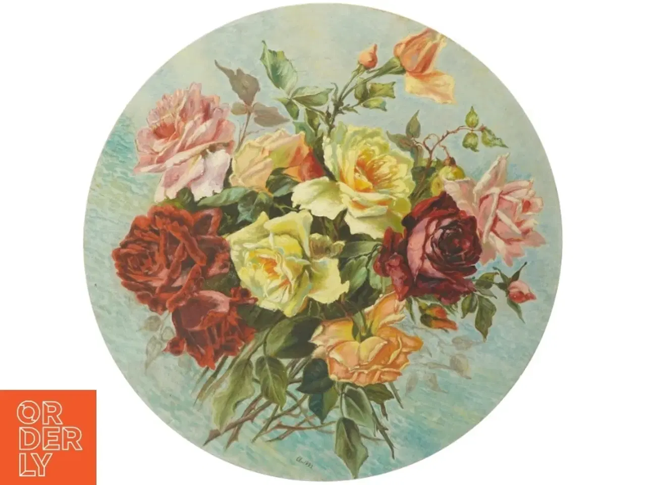 Billede 1 - Rundt håndmalet blomsterbillede (str. Ø. 51 cm)