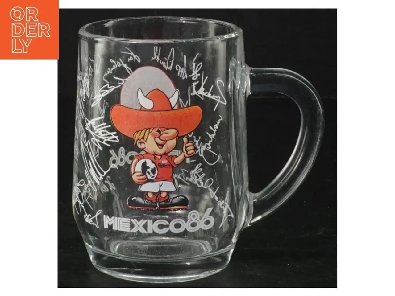 Billede 1 - Glas med tryk fra VM i fodbold 1986 (str. 11 cm)
