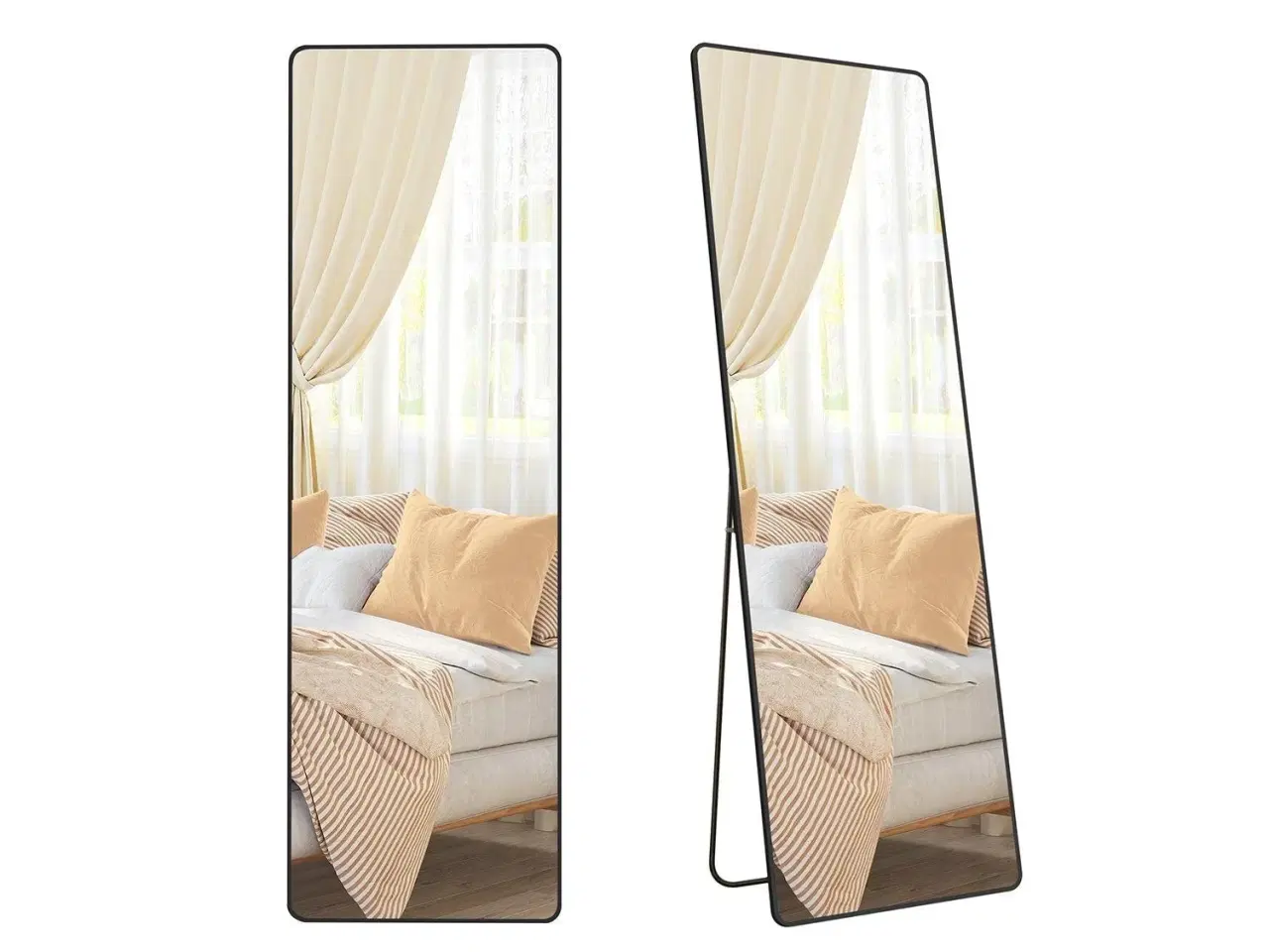 Billede 7 - Gulvspejl fuld længde 160 × 50 cm rektangulært med støtteben, hærdet glas, aluminiumsramme, ink black