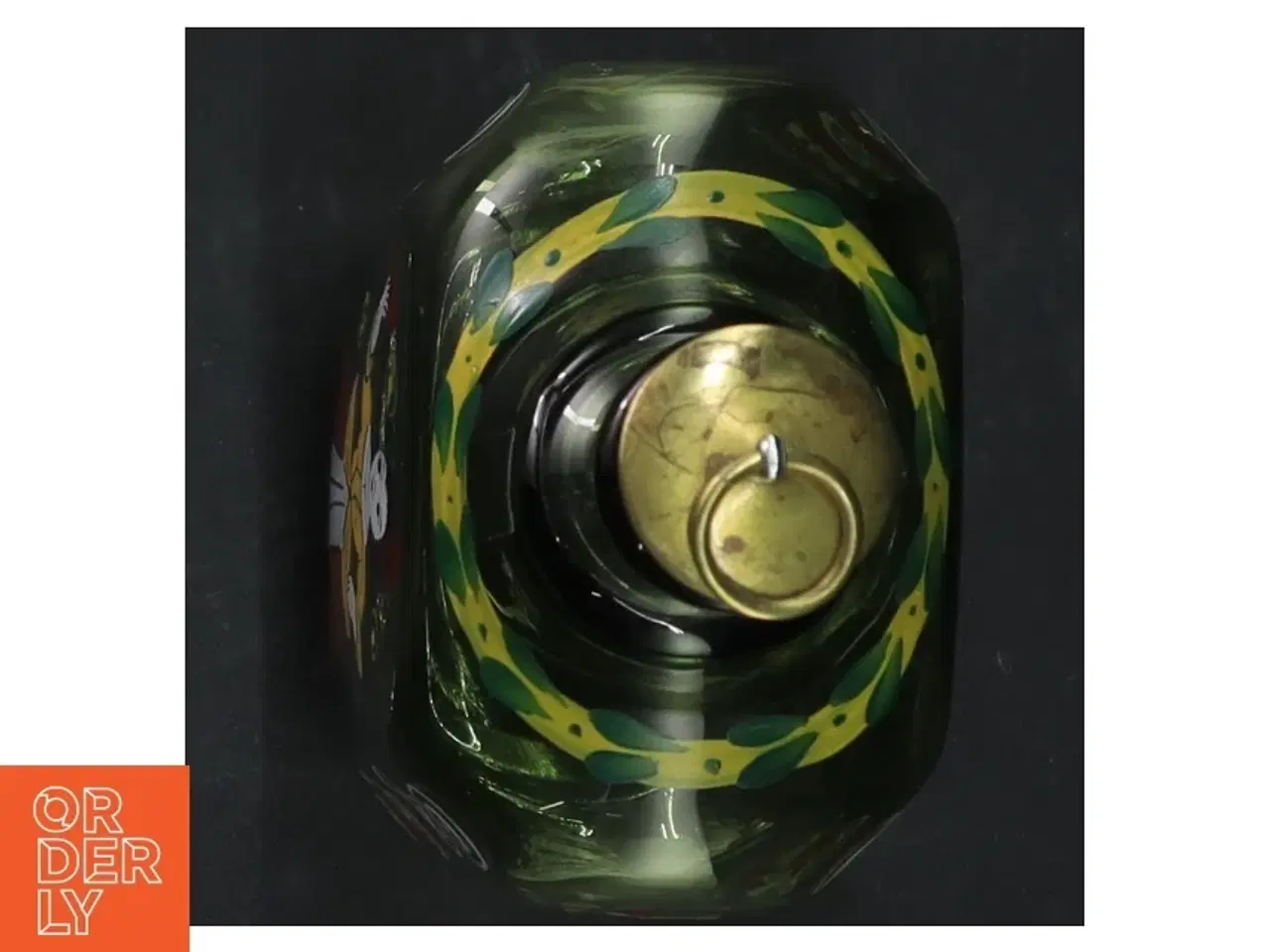 Billede 3 - Dekoreret grøn glasflaske fra Jægerspris Slot (str. 19 cm)