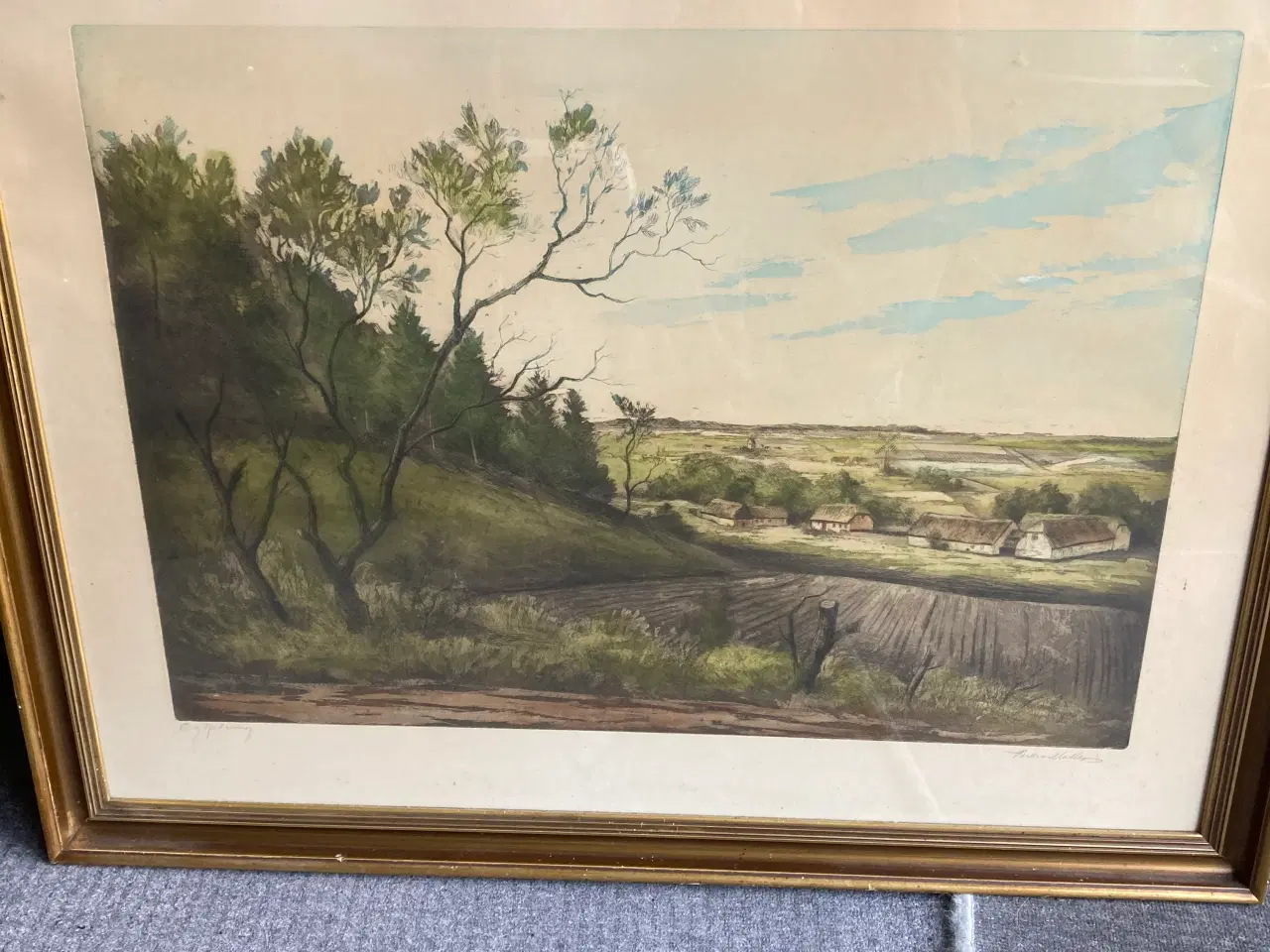 Billede 1 - Maleri/tegning af landskab imellem Skive og Viborg