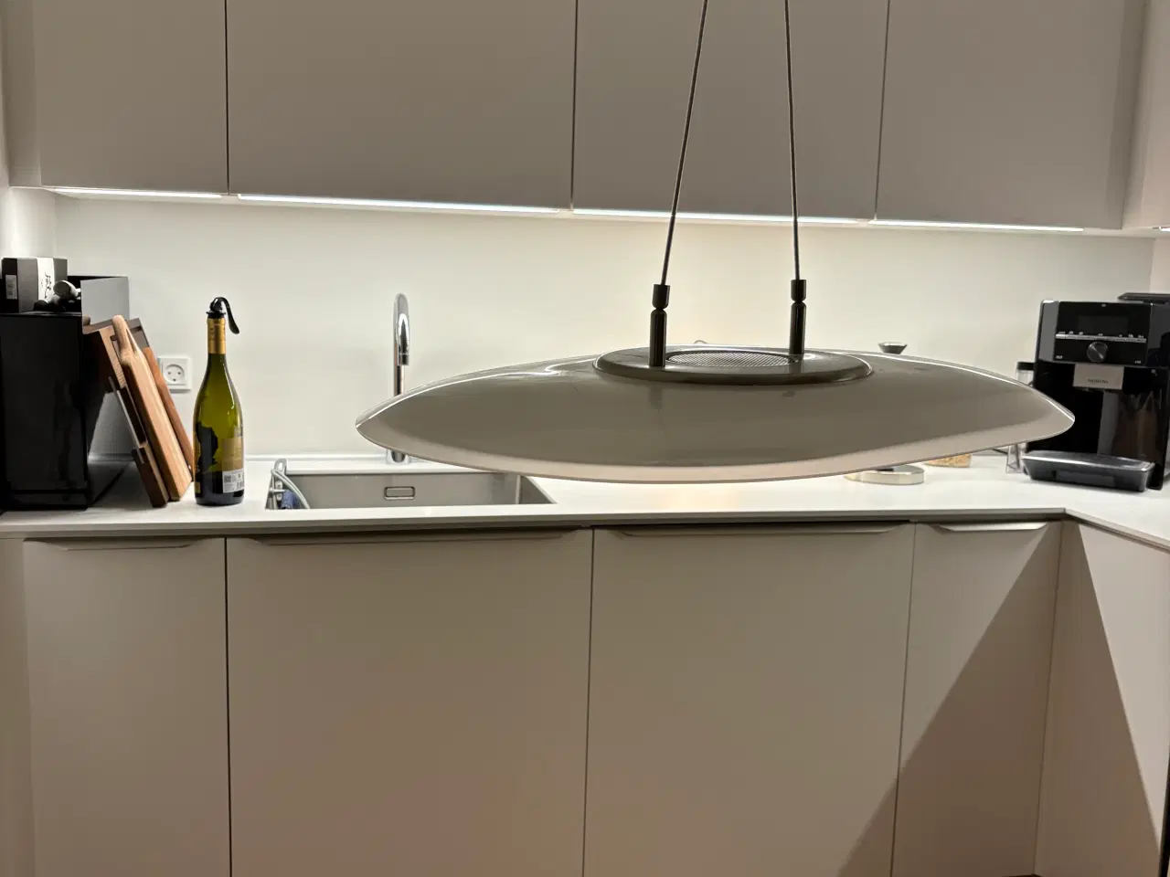 Billede 1 - Glas pendel ellipse med lysdæmper